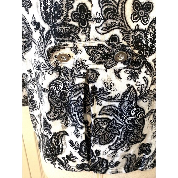 CHARTER CLUB Women's M 100% LINEN Shirt Jacket Black White Floral Paisley Button - Picture 4 of 10